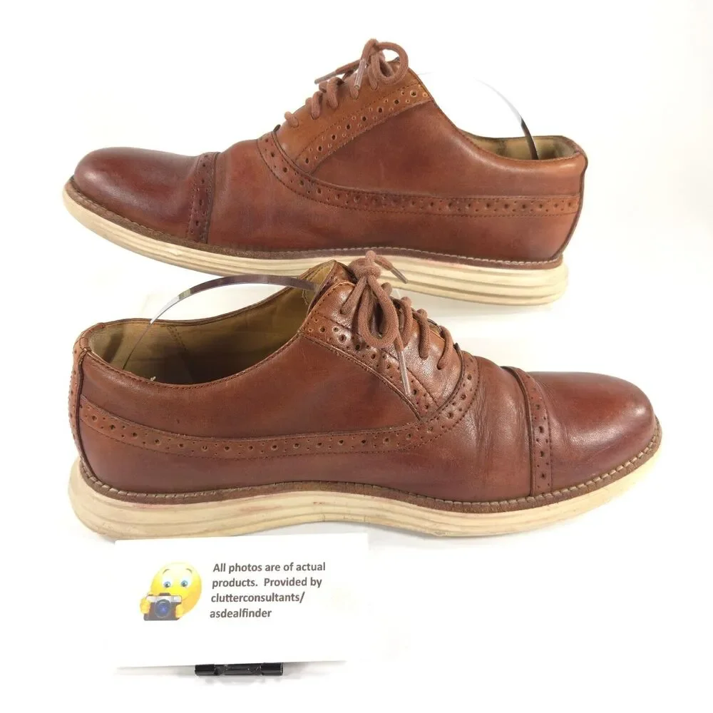 Cole Haan Lunargrand Leather Lace Up Shoe Mens Size 8.5 C12611 Brown White